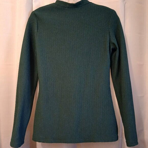 New Lace Up Henley T-shirt Top XS Dark Green Bullet texture fabric Cable knit LS - Picture 7 of 11